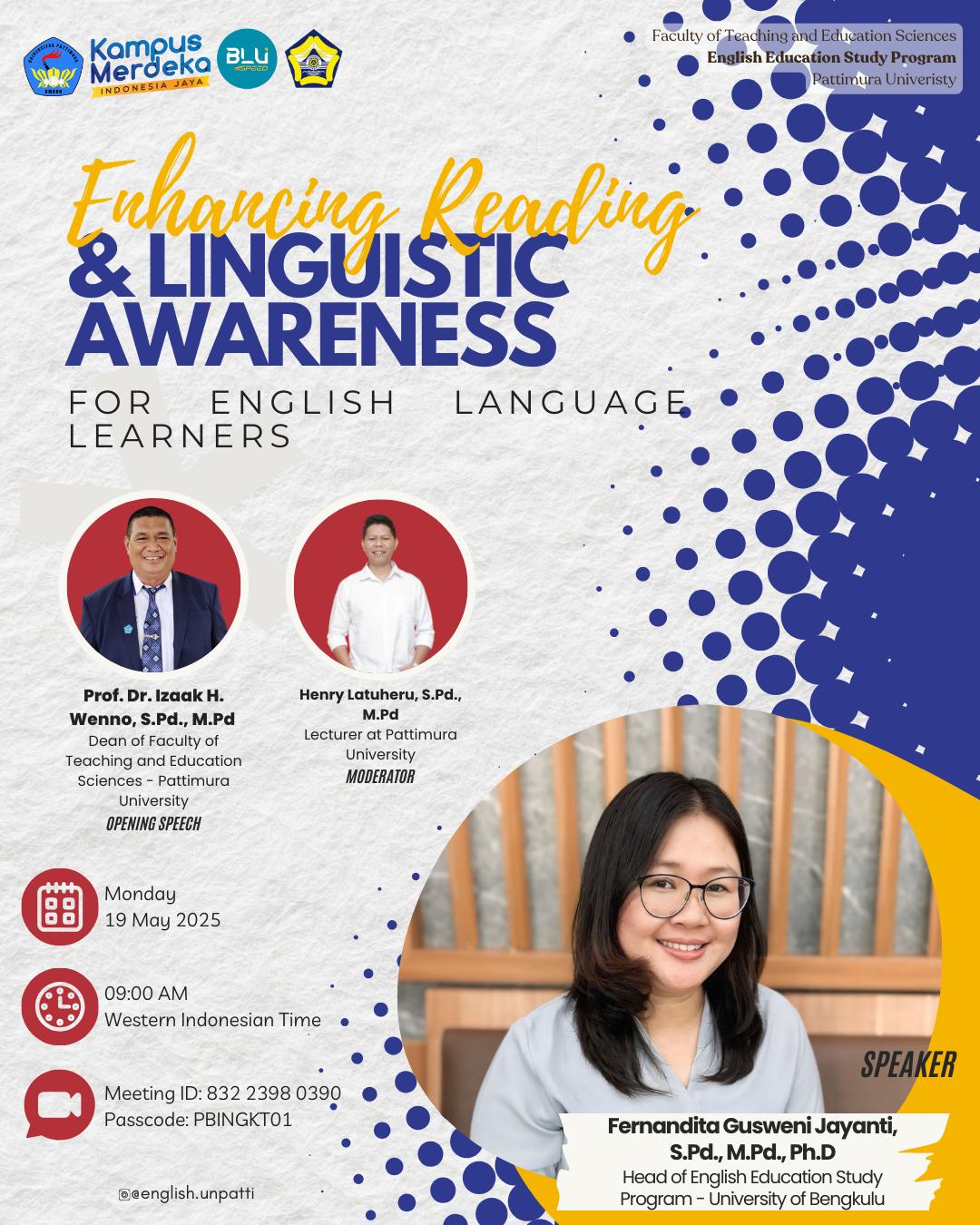 Guest Lecture Invitation: “Enhancing Reading and Linguistic Awareness for English Language Learning Guest Lecture Invitation: “Enhancing Reading and Linguistic Awareness for English Language Learning