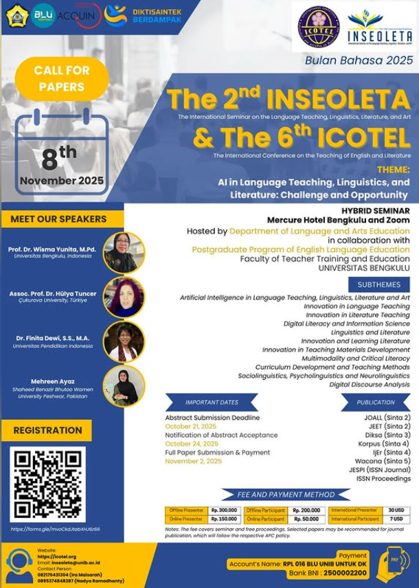 Call for Papers: 2nd INSEOLETA & 6th ICOTEL 2025 on AI in Language Teaching, Linguistics, and Literature