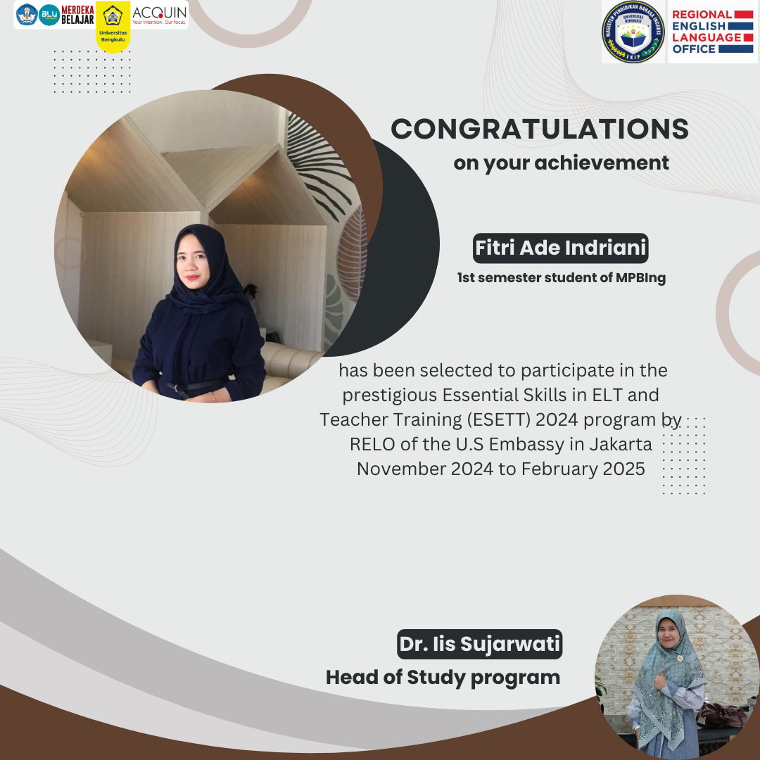 Congratulations to Fitri Ade Indriani for ESETT 2024 Achievement! Congratulations to Fitri Ade Indriani for ESETT 2024 Achievement!